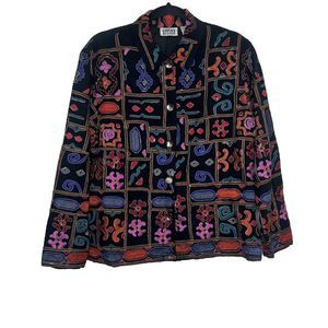 Chico's Design Shirt Jacket Women's 0 Small Black Artsy Abstract Vintage 80s 90s